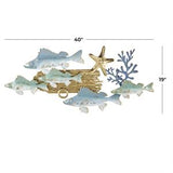 Metal Art - Blue Metal Fish Wall Decor with Gold Accents - 40" X 2" X 19"