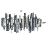 Metal Art - Blue Abstract Layered Wall Decor with Silver Accents - 49" X 2" X 26"