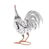 White Metal Rooster Garden Sculpture with Black and Red Accents - 6" X 16" X 18"