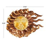 Copper Metal Sun Wall Decor with Gold Sun Face and Folded Wavy Rays, 30" x 3" x 24"