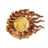 Copper Metal Sun Wall Decor with Gold Sun Face and Folded Wavy Rays, 30" x 3" x 24"