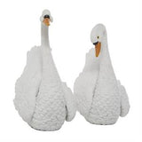 White Resin Swan Textured Sculpture, Set of 2 11", 12"H