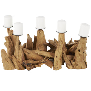 Brown Teak Wood Handmade Live Edge Candelabra