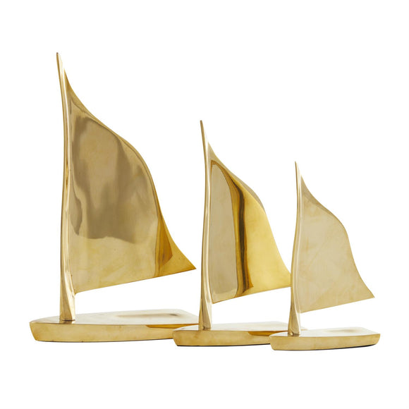 Gold Metal Sail Boat Sculpture - Set of 3 - 9