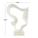 White Polystone Abstract Twisted Wave Sculpture with Elevated Base - 14" X 7" X 20"