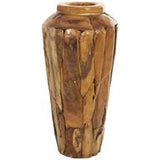 Brown Teak Wood Handmade Tall Floor Vase with Mosaic Live Edge Pieces