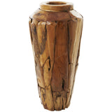 Brown Teak Wood Handmade Tall Floor Vase with Mosaic Live Edge Pieces