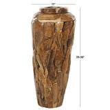 Brown Teak Wood Handmade Tall Floor Decorative Vase