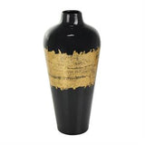 Black Metal Abstract Vase with Gold Detailing - 7" X 7" X 16"
