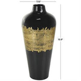 Black Metal Abstract Vase with Gold Detailing - 7" X 7" X 16"