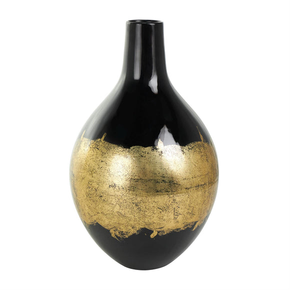 Black Metal Abstract Vase with Gold Detailing - 8