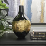 Black Metal Abstract Vase with Gold Detailing - 8" X 8" X 13"