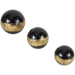 Black Plastic Decorative Ball Orbs & Vase Filler with Gold Stripe, Set of 3 6