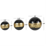 Black Plastic Decorative Ball Orbs & Vase Filler with Gold Stripe, Set of 3 6", 5", 4"H