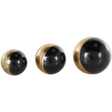 Black Plastic Decorative Ball Orbs & Vase Filler with Gold Stripe, Set of 3 6", 5", 4"H