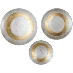 White Metal Abstract 3D Circular Disk Wall Decor with Gold Foil Accents, Set of 3 24