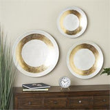 White Metal Abstract 3D Circular Disk Wall Decor with Gold Foil Accents, Set of 3 24", 20", 16"W