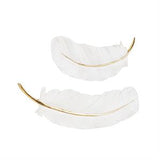 White Resin Bird Feather Wall Decor with Gold Foild Accent Set of 2