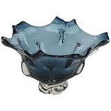 Dark Blue Glass Tulip Shaped Ombre Decorative Bowl with Bubble Texturing - 13" X 12" X 8"