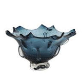 Dark Blue Glass Tulip Shaped Ombre Decorative Bowl with Bubble Texturing - 13" X 12" X 8"