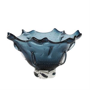 Dark Blue Glass Tulip Shaped Ombre Decorative Bowl with Bubble Texturing - 13