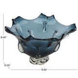 Dark Blue Glass Tulip Shaped Ombre Decorative Bowl with Bubble Texturing - 13" X 12" X 8"