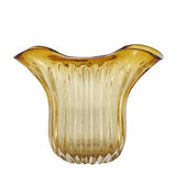 Orange Glass Abstract Ribbed Ombre Decorative Vase with Folded Curve Opening