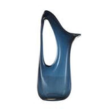 Blue Glass Abstract Vase with Cutout Handle And Elongated Opening - 10" X 5" X 21"