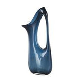 Blue Glass Abstract Vase with Cutout Handle And Elongated Opening - 10" X 5" X 21"