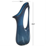 Blue Glass Abstract Vase with Cutout Handle And Elongated Opening - 10" X 5" X 21"