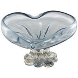 Blue Glass Ombre Decorative Bowl with Folded Curve Opening and Scalloped Base - 11" X 11" X 6"