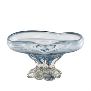 Blue Glass Ombre Decorative Bowl with Folded Curve Opening and Scalloped Base - 11
