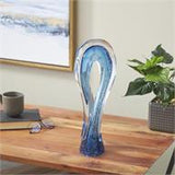 Blue Glass Geometric Ombre Twisted Infinity Loop Sculpture with Bubble Texturing and Clear Accents -  6" X 5" X 17"