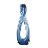 Blue Glass Geometric Ombre Twisted Infinity Loop Sculpture with Bubble Texturing and Clear Accents -  6" X 5" X 17"