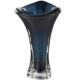 Dark Blue Glass Abstract Ombre Tulip Vase with Clear Base -  8" X 8" X 15"