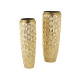 Gold Metal Tall Vase with Grooved Patterns, Set of 2 41", 37"H