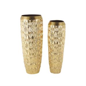 Gold Metal Tall Vase with Grooved Patterns, Set of 2 41