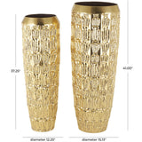 Gold Metal Tall Vase with Grooved Patterns, Set of 2 41", 37"H