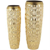 Gold Metal Tall Vase with Grooved Patterns, Set of 2 41", 37"H