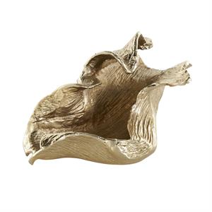 Gold Aluminum Metal Abstract Textured Folded Leaf Decorative Bowl