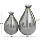 Gray Glass Texture Teardrop Vase Set Of 2