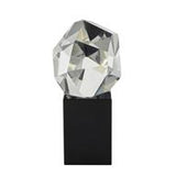 Clear Glass Cut Stone Inspired Sculpture with Black Base 4" X 4" X 8"