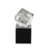 Clear Glass Cut Stone Inspired Sculture with Black Base -  4" X 4" X 7