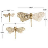 Gold Aluminum Metal Dragonfly Wall Decor with Spotted Cutout Wings Set Of 3