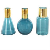 Blue Glass Handmade Tinted Vase with Gold Rim Set Of 3