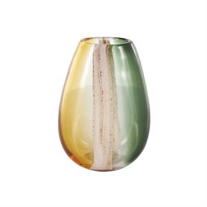 Multi Colored Glass Ombre Vase with Pink Texture Stripe Details