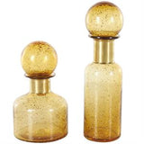 Yellow Glass Speckled Ombre Decorative Jars with Round Orb Tops Set Of 2