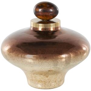 Copper Glass Wide Speckled Ombre Decorative Jars with Oval Top Knob and Gold Beige Accents