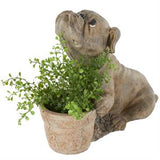 Brown Resin Dog Textured Planter with Antique Pot