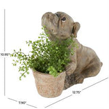 Brown Resin Dog Textured Planter with Antique Pot